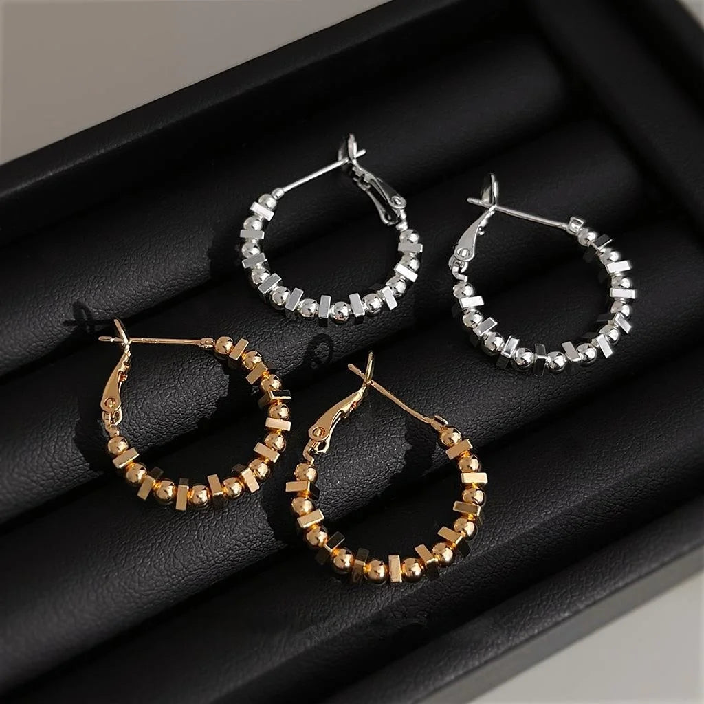 14K Plated Copper Geometric Hoop Earrings, Premium Silver Tone Fashion Commuter Jewelry
