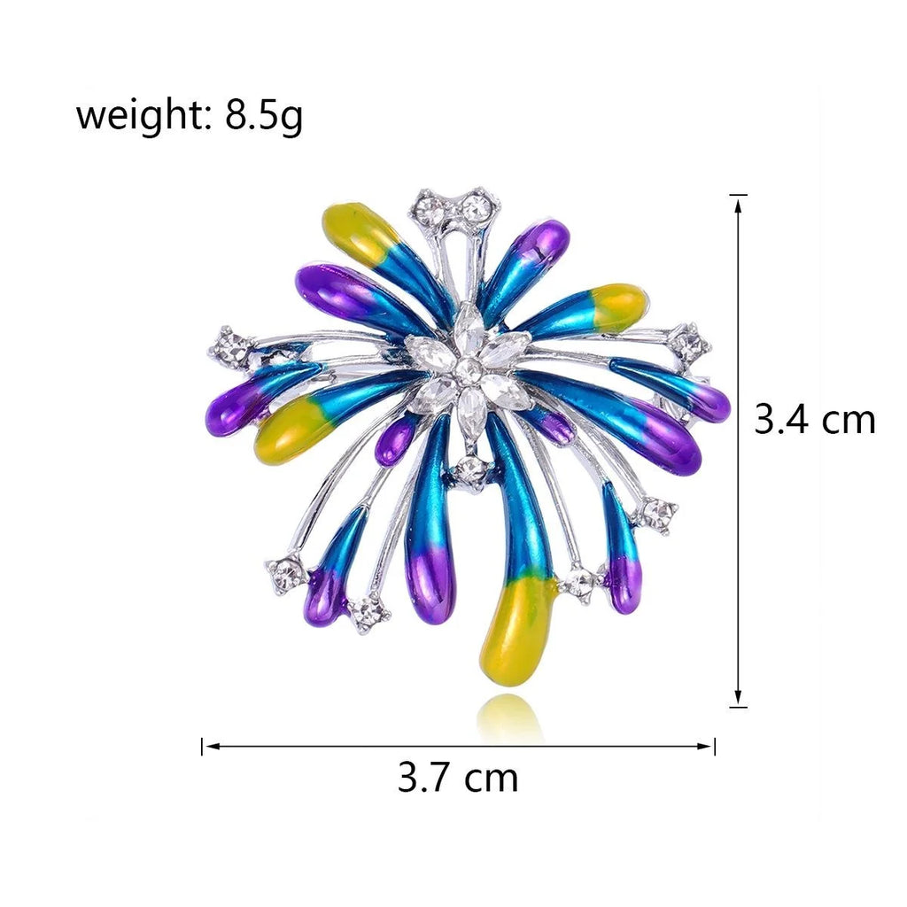 Luxury Fireworks Flower Brooch With Enamel Drops And Rhinestones, Elegant Lapel Pin Corsage Suit Accessory Gift