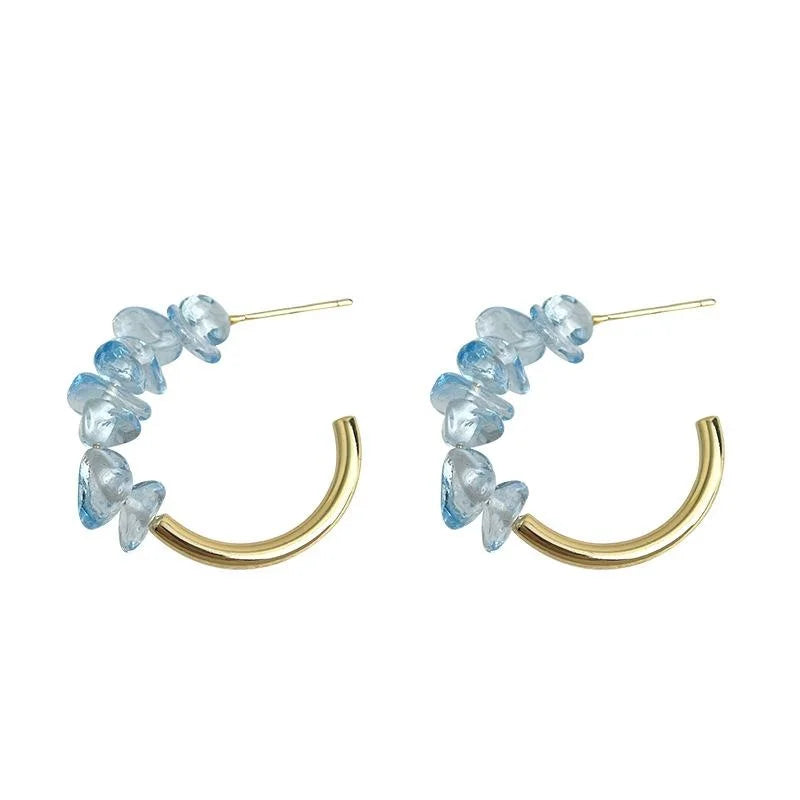 Copper Aquamarine Glass Crystal Geometric Hoop Drop Earrings, Summer Vacation Style
