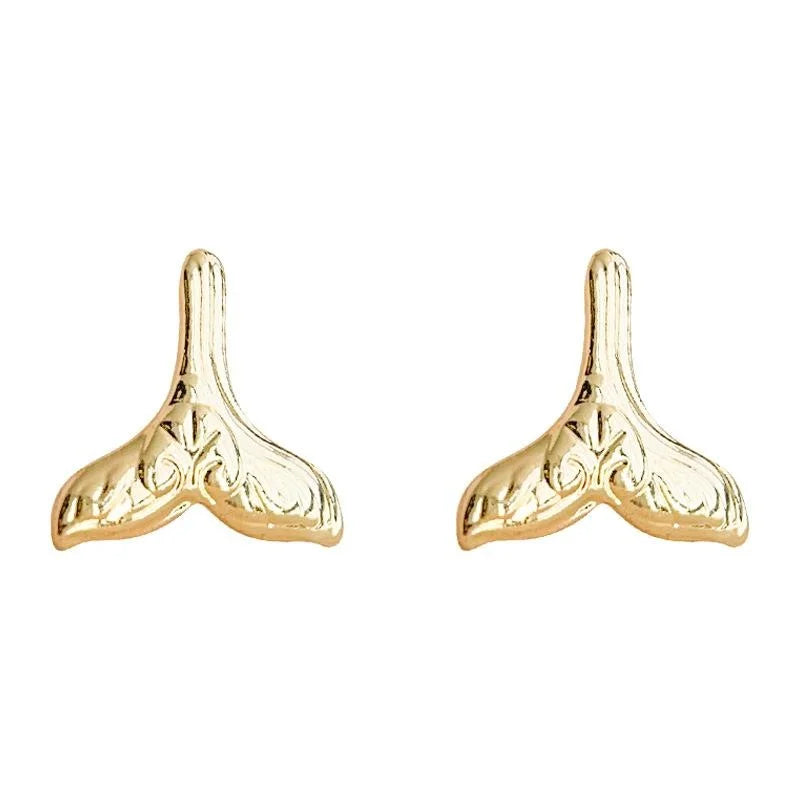 14K Plated Copper Mini Flower Stud Earrings, Simple Fishtail Snowflake Design