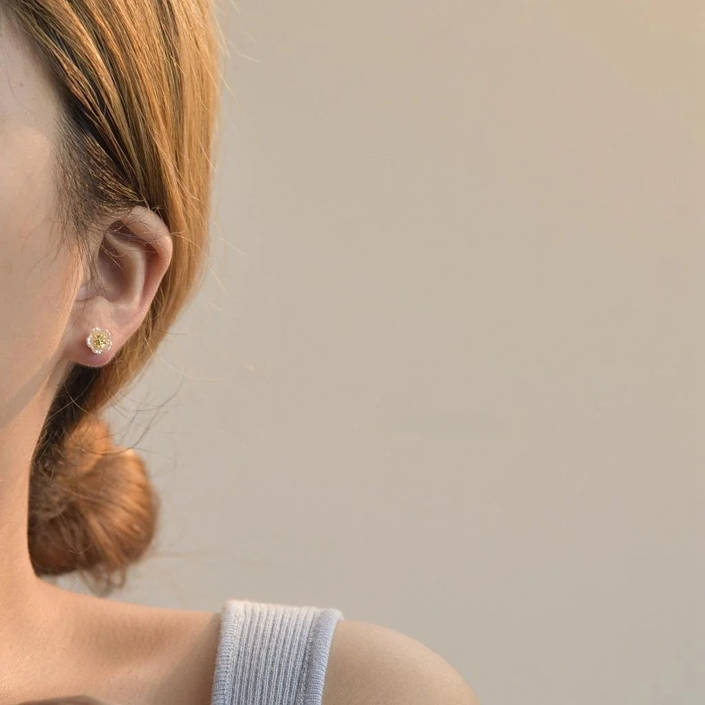 Mini Fresh Resin Flower Stud Earrings With Silver Plated Pins, Simple Petal Daily Jewelry