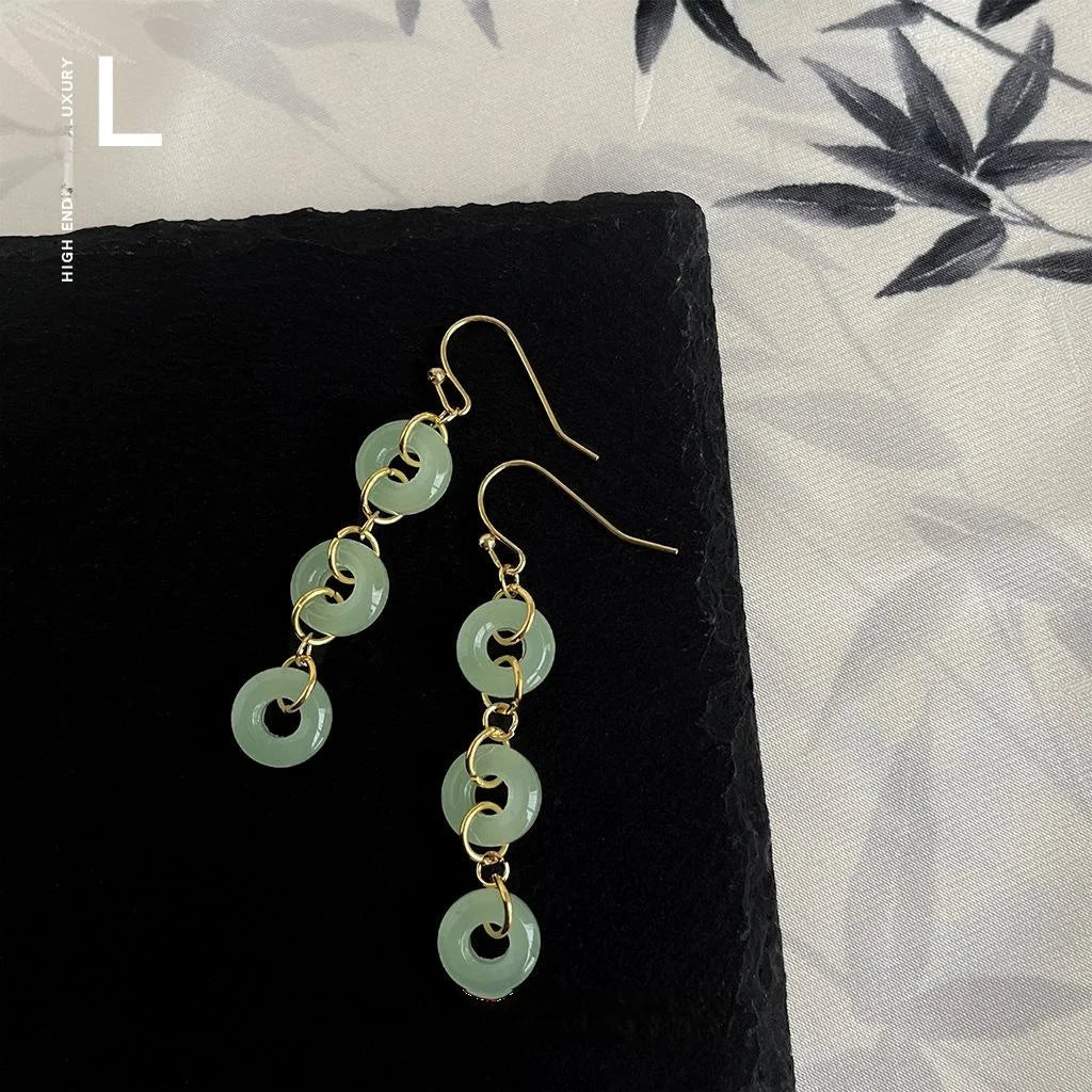New Chinese Style Handmade Peace Buckle Tassel Drop Earrings With Glass Crystal Geometric Design