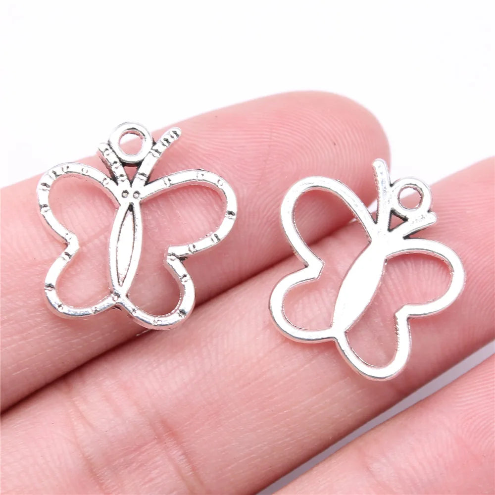 19x19mm 1.2g Antique Silver Zinc Alloy Butterfly Charm Pendant for DIY Necklace Bracelet Jewelry Making