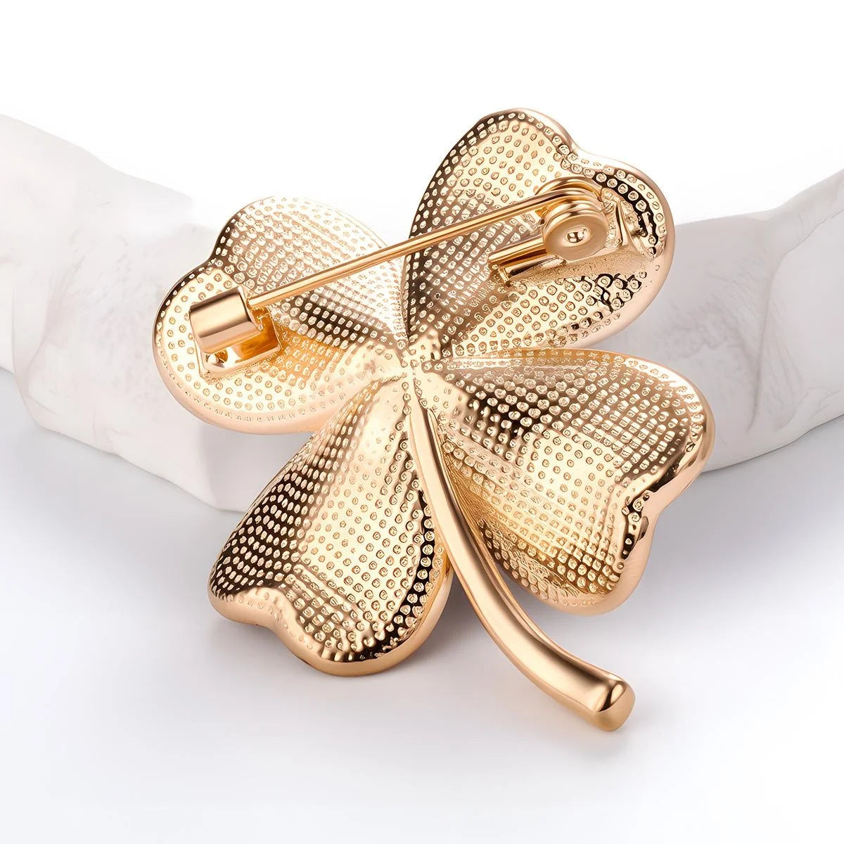 Luxury Green Rhinestone Four Leaf Clover Brooch, Gold Tone Alloy Lucky Lapel Pin Corsage Suit Accessory Gift