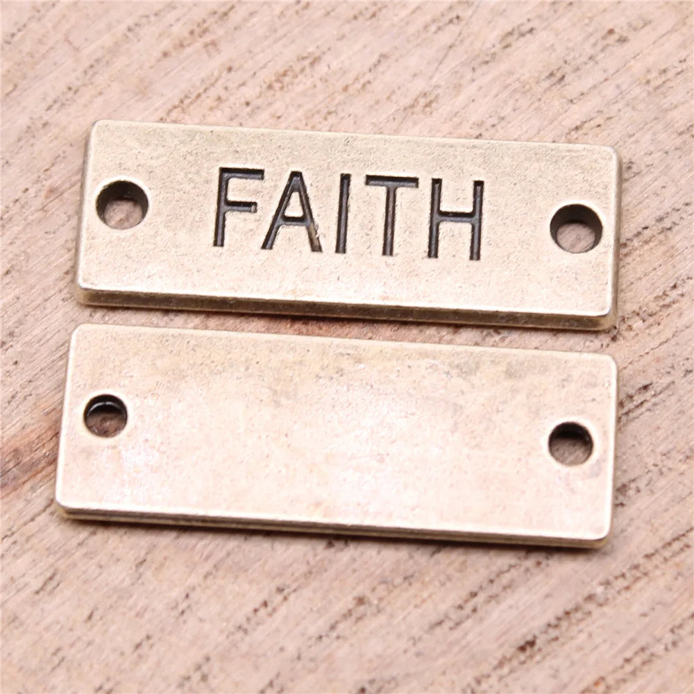 28x10mm 3.21g Antique Bronze Zinc Alloy Faith connector charm pendant for DIY bracelet making