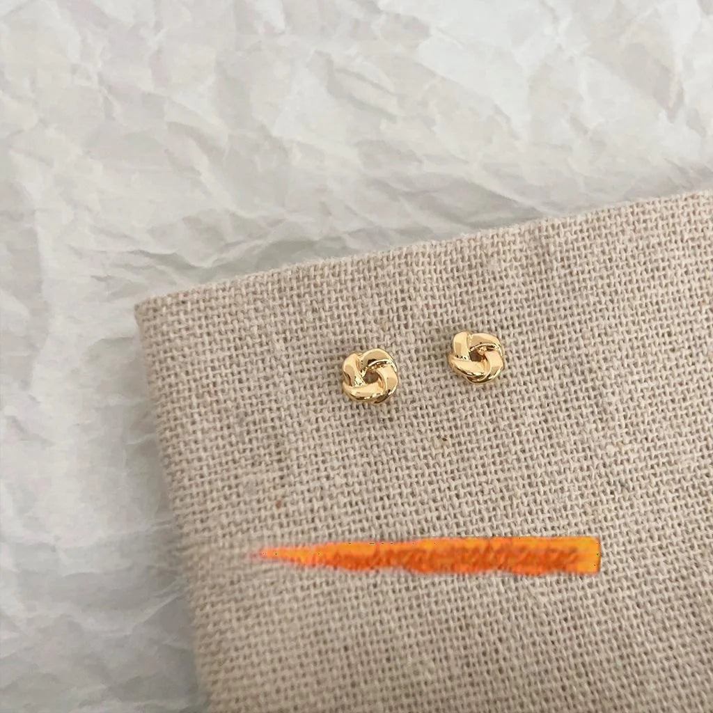 14K Gold Plated Copper Mini Hollow Geometric Flower Stud Earrings Minimalist Daily Jewelry