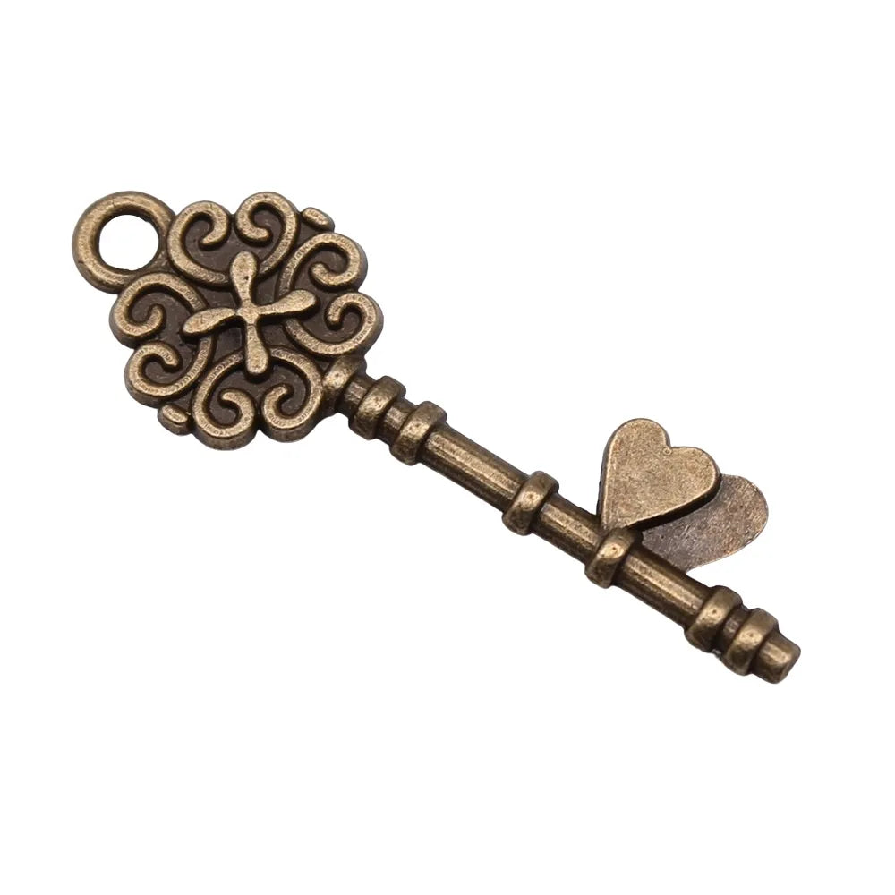 33x11mm 1.3g Antique Silver Zinc Alloy Heart Key Charm Pendant for DIY Bracelet Necklace Making