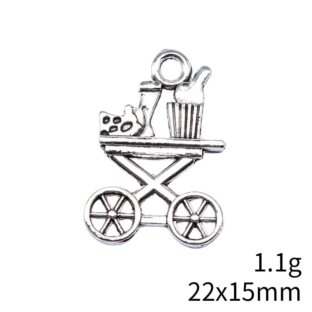 22x15mm 1.1g Antique Silver Zinc Alloy Cold Drink Cart Food Cart Charm Pendant for DIY Clothing Accessories