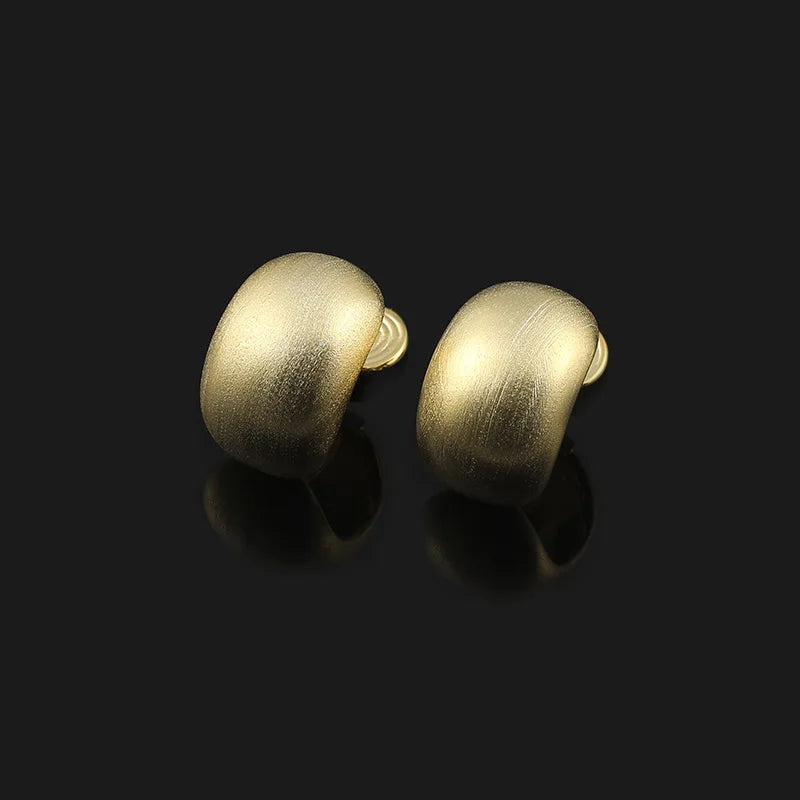 Elegant Brushed Alloy Bean Dome Stud & Clip On No Piercing Commuter Minimalist Metal Earrings