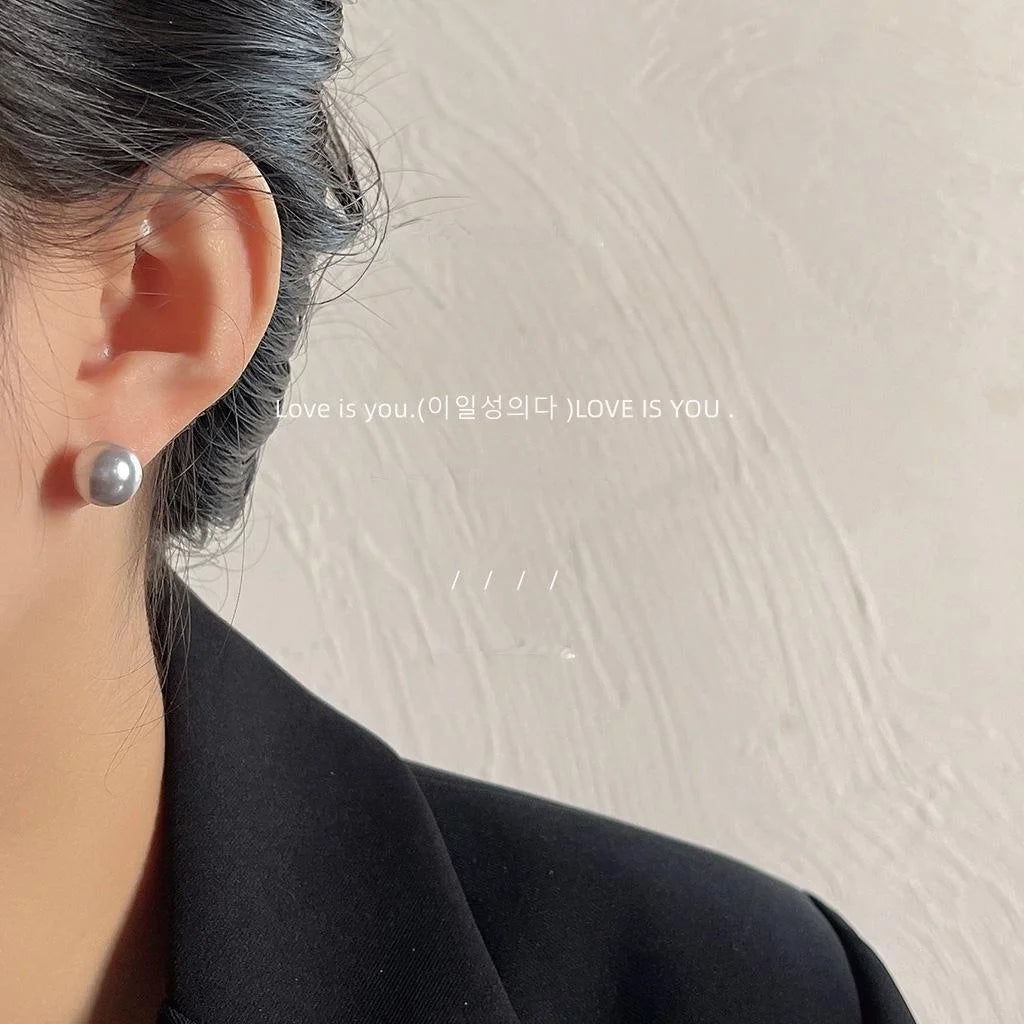 Light Purple Pearl Stud Earrings Silver Plated Pin Round Geometric Minimalist Elegant Jewelry