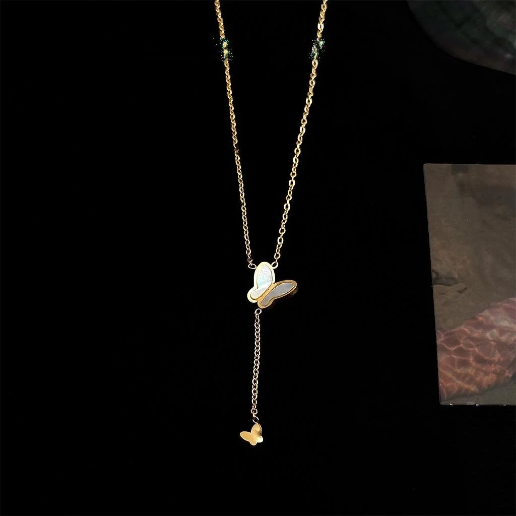 Shell Butterfly Pendant Necklace Sweet Minimalist Summer Elegant Collarbone Jewelry