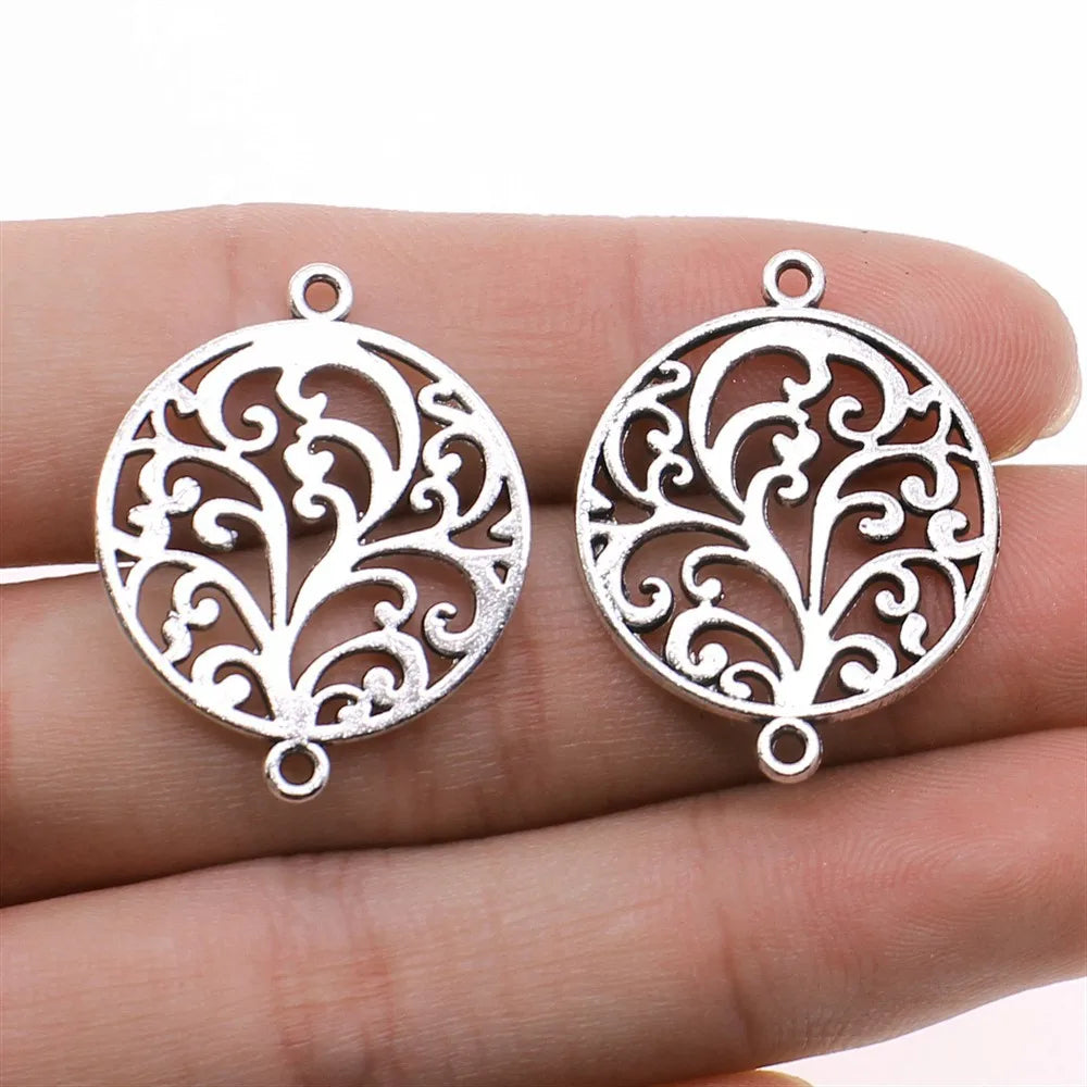 24x30mm 3g Antique Silver Zinc Alloy Round Pattern Connector Charm for DIY Bracelet Necklace Making