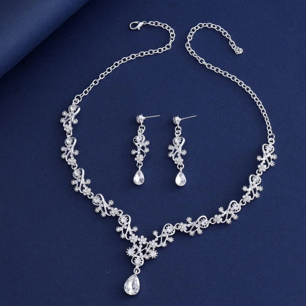 Elegant Bridal Rhinestone Crystal Teardrop Necklace And Earrings Jewelry Set For Wedding Banquet Party Gift