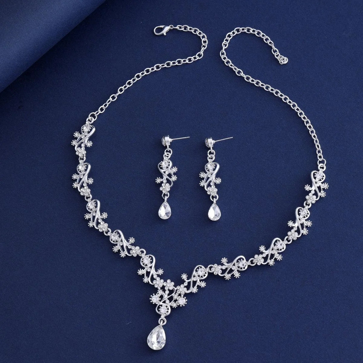 Elegant Bridal Rhinestone Crystal Teardrop Necklace And Earrings Jewelry Set For Wedding Banquet Party Gift