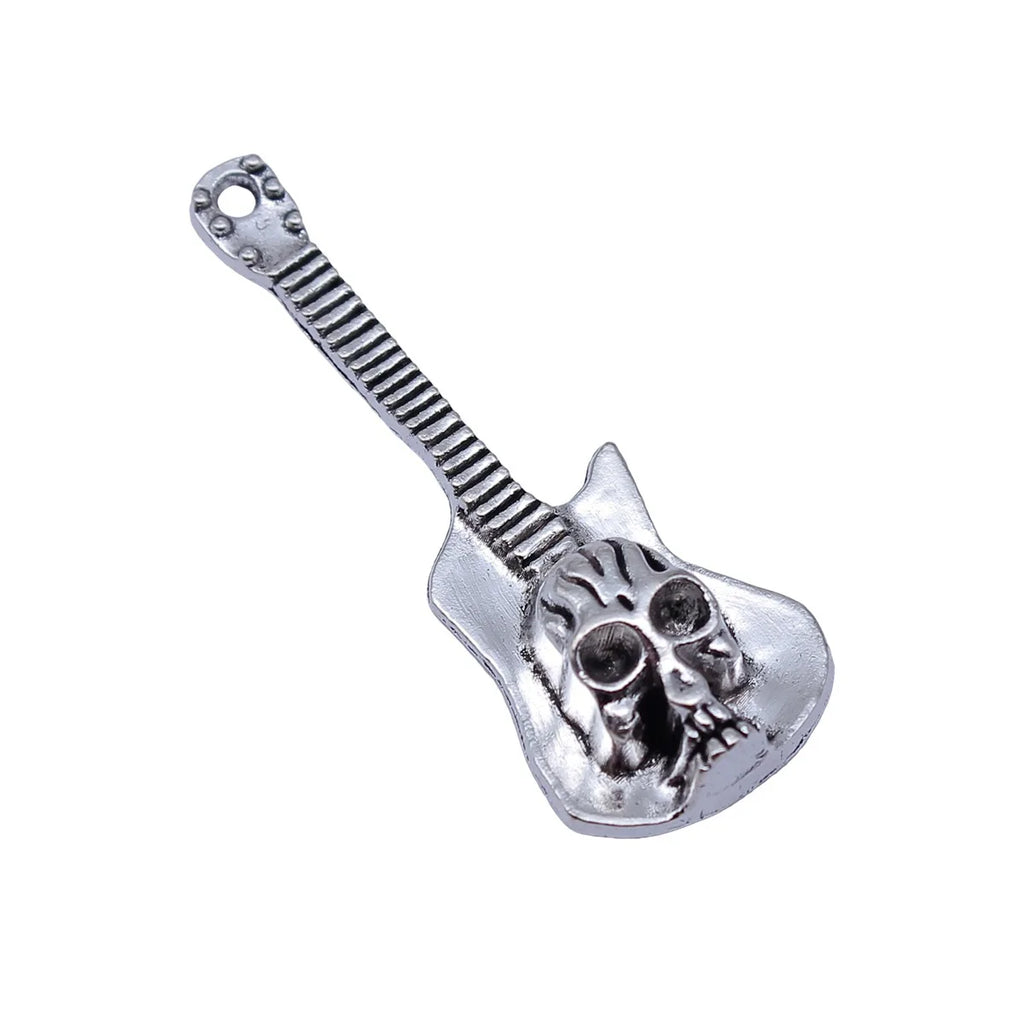 41x15mm 2.4g Antique Silver Zinc Alloy Skull Guitar Charm Pendant for Punk Necklace Making