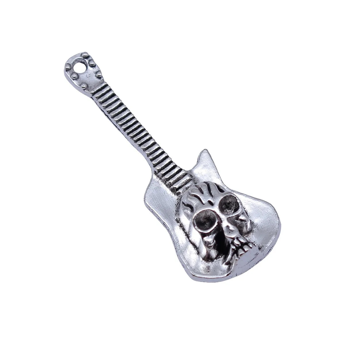 41x15mm 2.4g Antique Silver Zinc Alloy Skull Guitar Charm Pendant for Punk Necklace Making