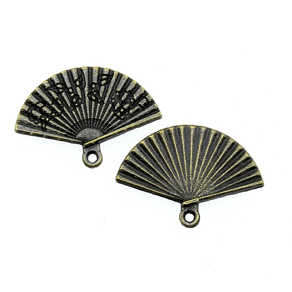 17x24mm 1.6g Multicolor Zinc Alloy Fan Charm Pendant for DIY Oriental Style Jewelry Making