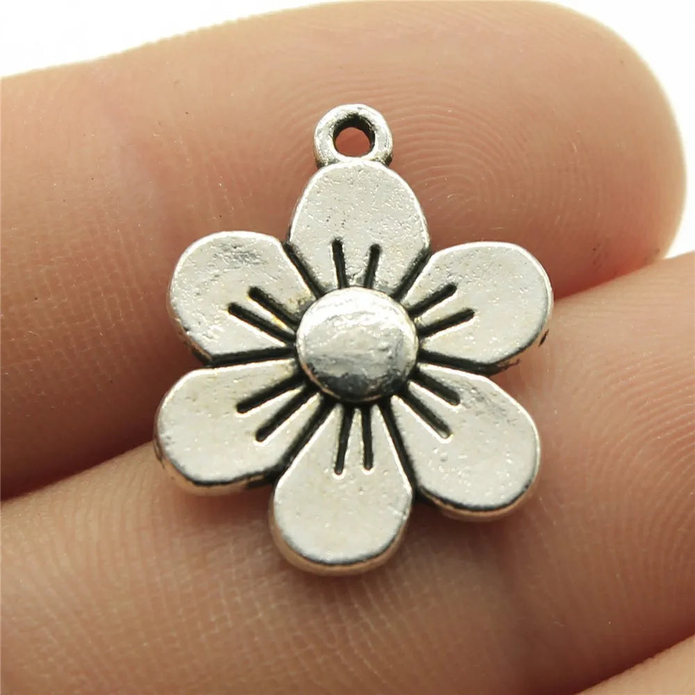 21x17mm 1.7g Antique Silver Zinc Alloy Flower Charm Pendant for DIY Necklace Bracelet Making