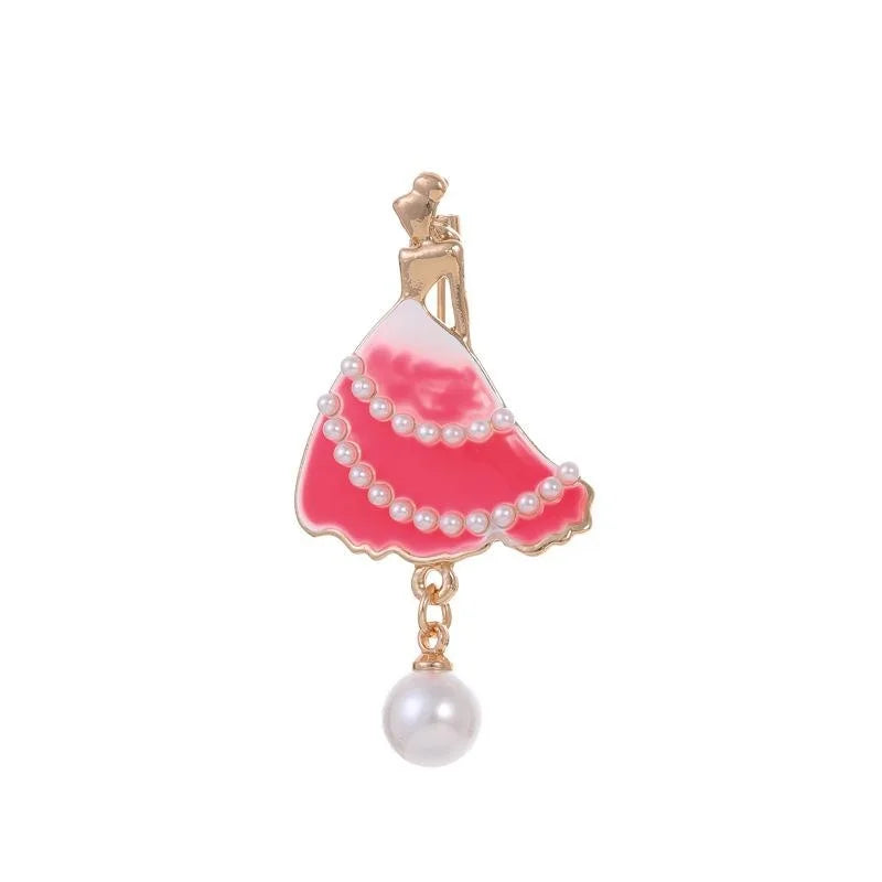 Elegant Ballet Dancer Girl Enamel Alloy Brooch With Faux Pearls, Luxury Lapel Pin Corsage Gift
