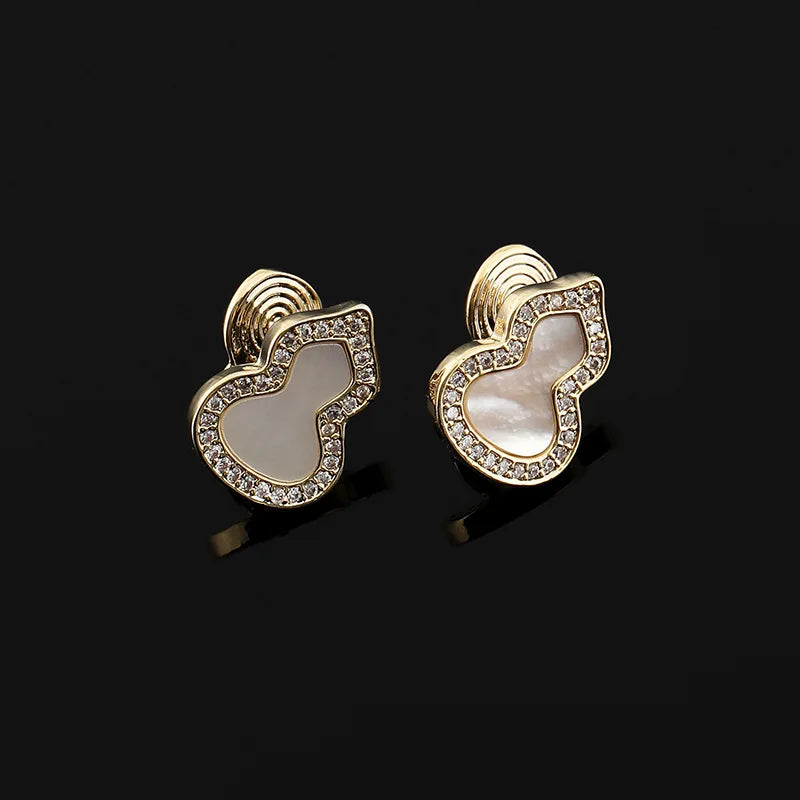 Elegant New Chinese Style Mother Of Pearl Gourd Rhinestone Alloy Stud & Clip On No Piercing Earrings