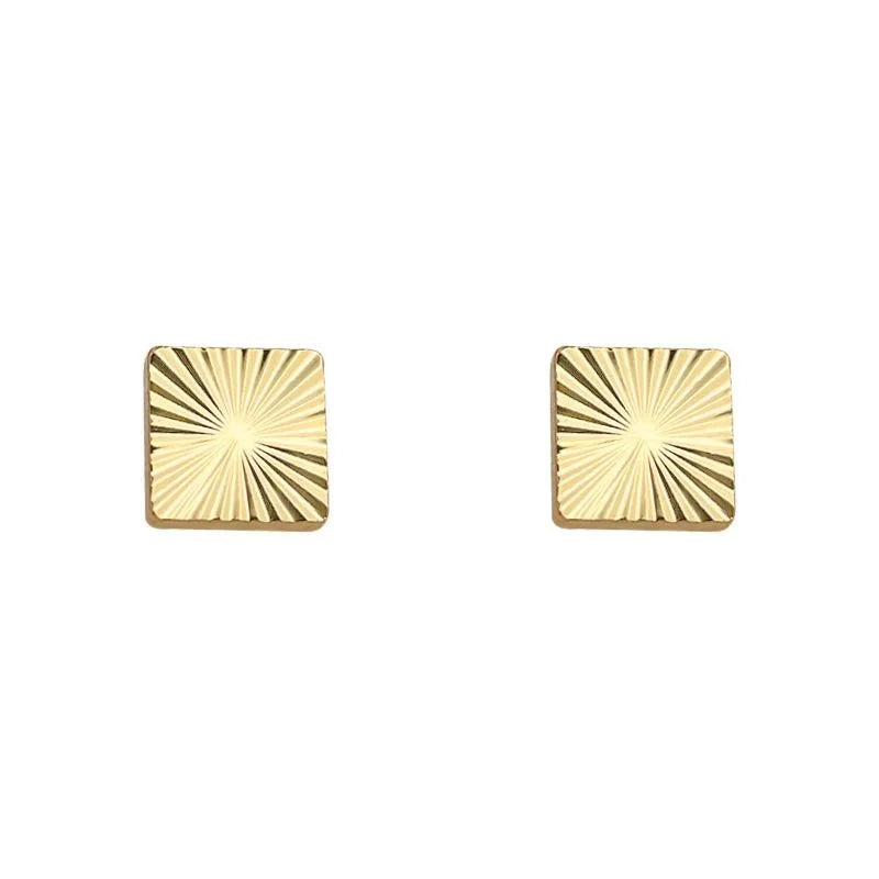 18K Real Gold Plated Copper Geometric Square Faceted Stud Earrings, Light Luxury