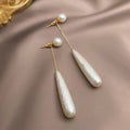 French Vintage Long Snowflake Pearl Teardrop Pendant Drop Earrings For Women