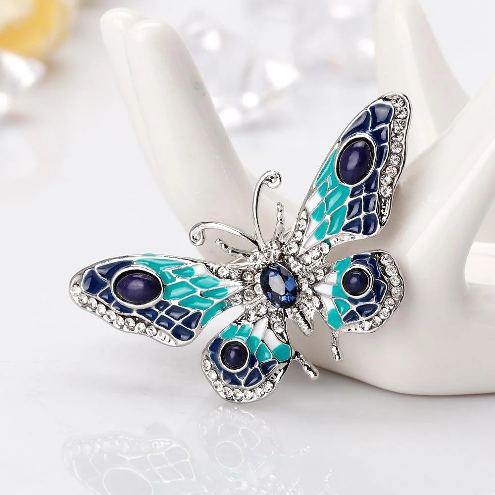Elegant Enamel Butterfly Brooch With Rhinestone Alloy Wings, Women's Lapel Pin Corsage Suit Accessory