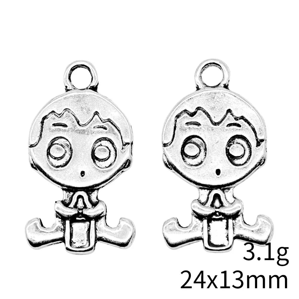 24x13mm 3.1g Antique Silver Zinc Alloy Baby Bottle Boy Double Sided Charm Pendant for DIY Baby Shower Jewelry Making