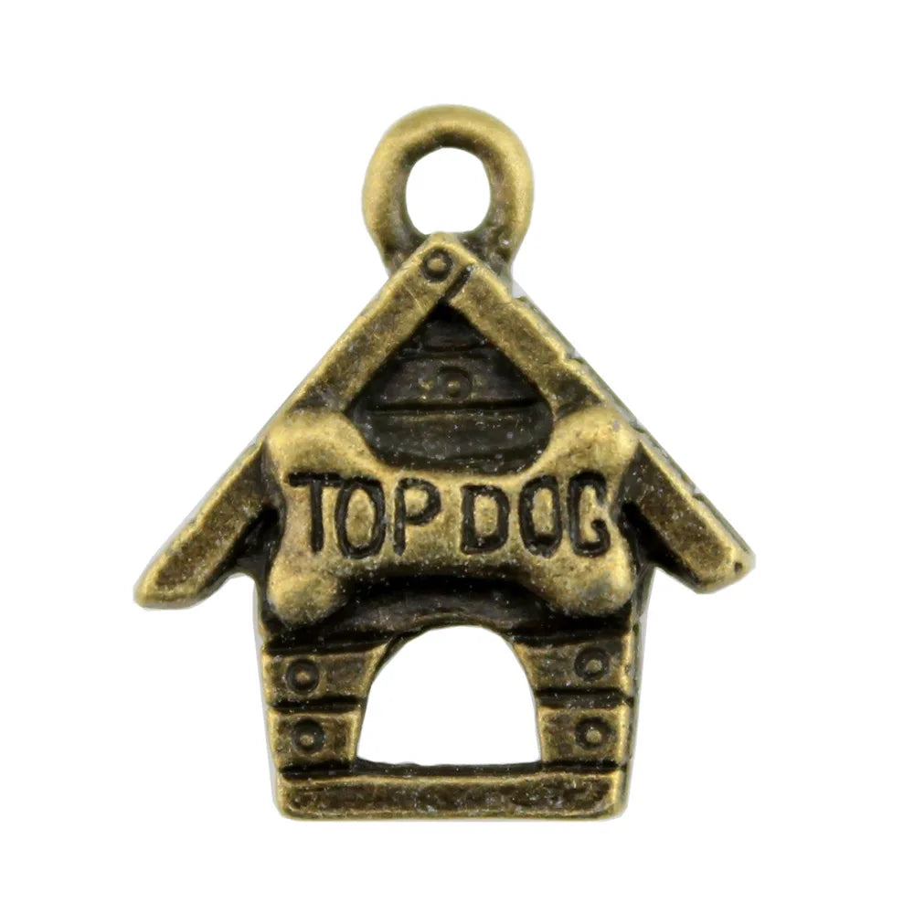 19x16mm 1.9g Antique Silver Zinc Alloy Top Dog Dog House Charm Pendant for DIY Pet Jewelry