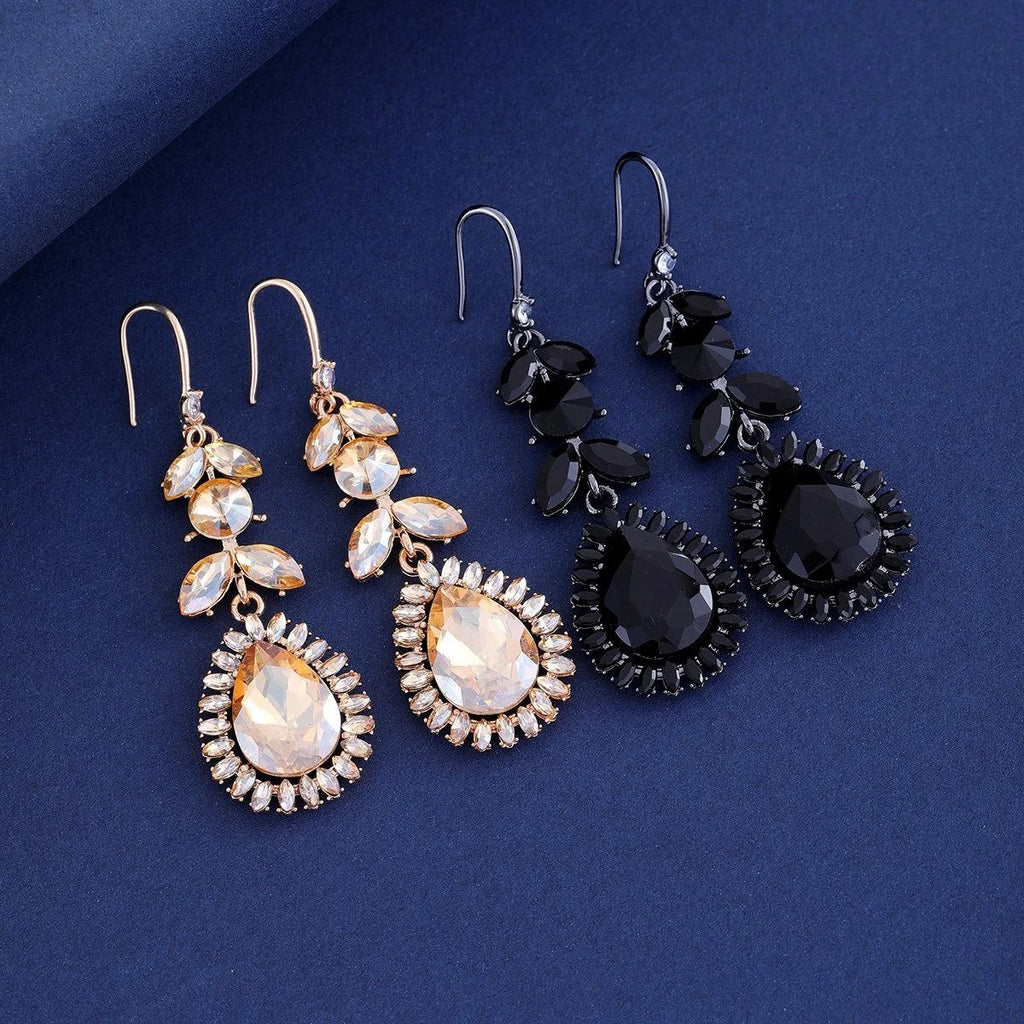 Luxury Teardrop Crystal Rhinestone Alloy Dangle Earrings For Women Vintage Bridal Wedding Party Jewelry