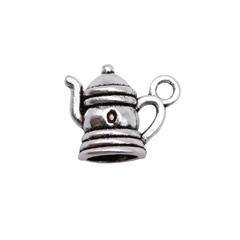 14x11mm 2g Antique Silver Zinc Alloy 3D Teapot Charm Pendant for DIY Tea Theme Jewelry Making