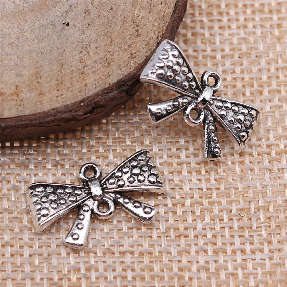 20x12mm 1.1g Antique Silver Finish Zinc Alloy Bowknot Butterfly Charm Pendant for Bracelet Necklace DIY Making