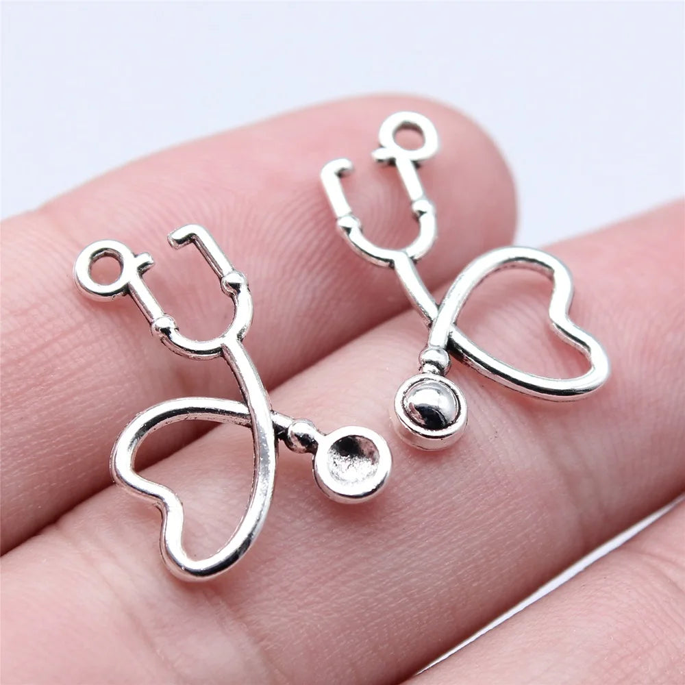 14x21mm 0.8g Antique Silver Zinc Alloy Stethoscope Charm Pendant for DIY Medical Theme Jewelry Making