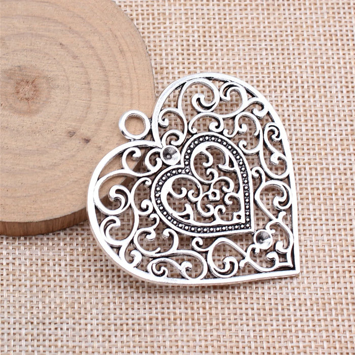 55x56mm 12.8g Antique Silver Zinc Alloy Hollow Flower Tree Large Heart Charm Pendant for DIY Necklace Making