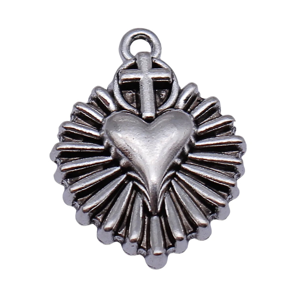 24x18mm 1.9g Antique Silver Zinc Alloy Gothic Cross Heart Charm Pendant for DIY Necklace Making