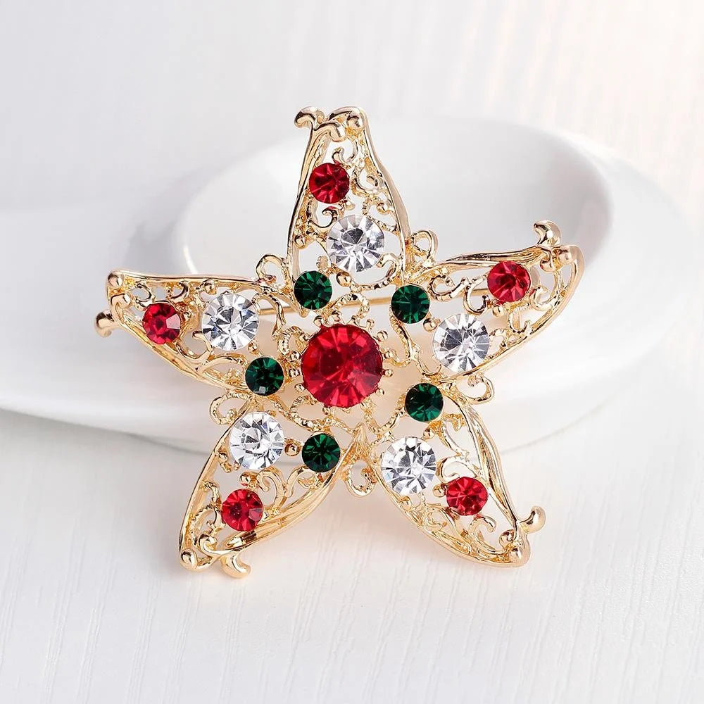 Elegant Christmas Star Rhinestone Alloy Brooch, Gold Filigree Lapel Pin Corsage For Women's Suit Gift