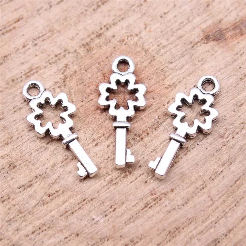 16x6mm 0.3g Antique Silver Zinc Alloy Small Key Charm Pendant for Bracelet Necklace DIY Jewelry
