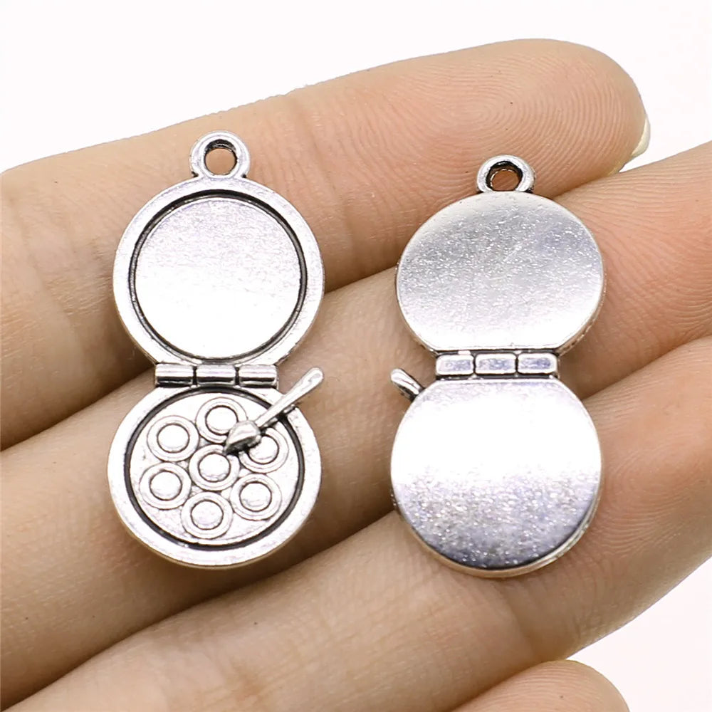 16x34mm 4.4g Antique Silver Zinc Alloy Makeup Box Eyeshadow Case Charm Pendant for DIY Jewelry Making
