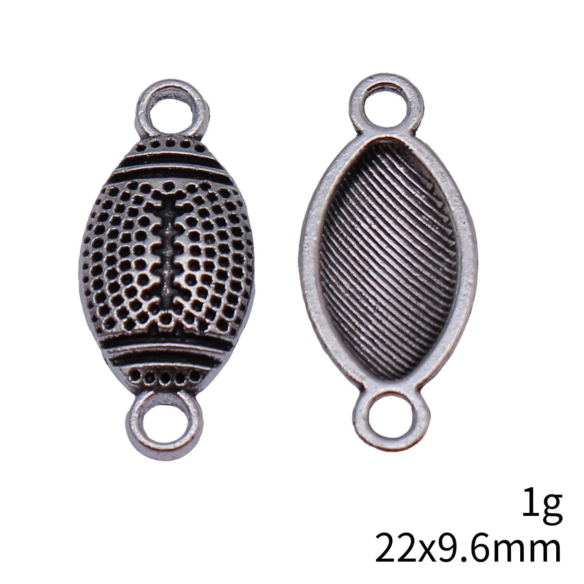 22x9.6mm 1g Antique Silver Zinc Alloy Football Connector Charm for DIY Bracelet and Jewelry Making