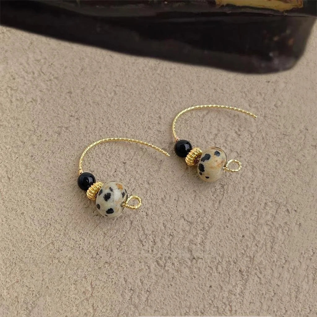 Vintage Natural Stone Handmade Geometric Round Hoop Drop Earrings New Chinese Style