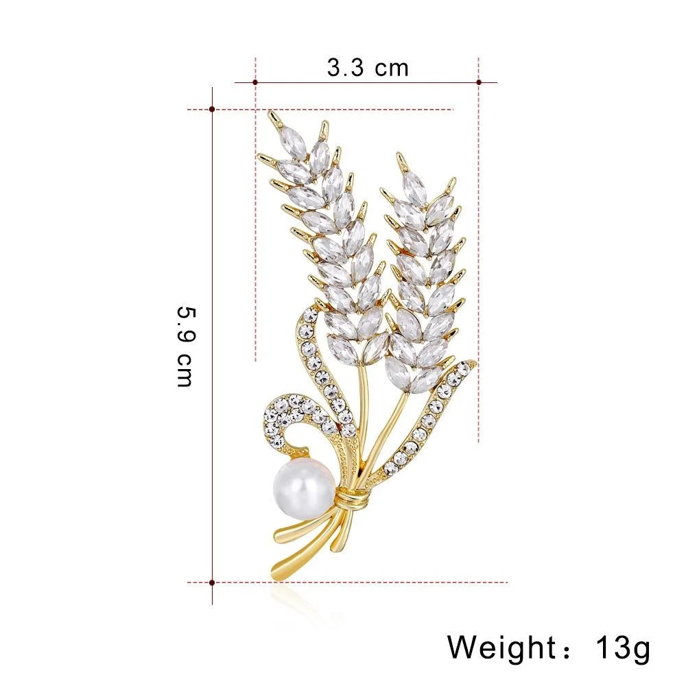 Elegant Rhinestone Wheat Ear Pearl Brooch For Women, Gold Alloy Lapel Pin Corsage Suit Accessory Gift