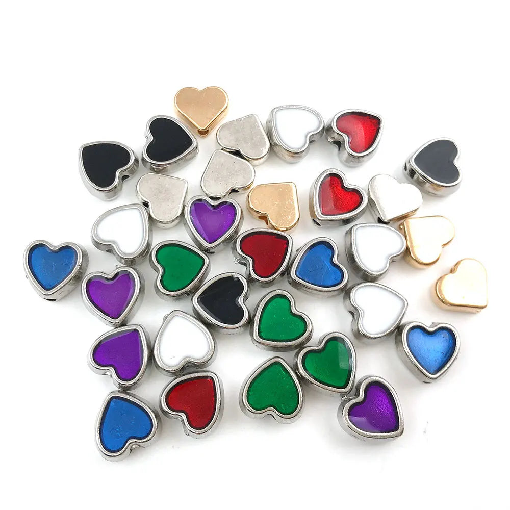 Gold Enamel Zinc Alloy Heart Spacer Beads 8mm Flat Beads for DIY Bracelet Jewelry