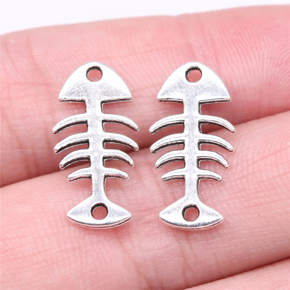 21x11mm 0.78g Antique Silver Zinc Alloy Fish Bone Connector Charm Pendant for Ocean Jewelry Making