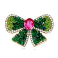 Elegant Emerald Green Crystal Bow Brooch With Rhinestone Trim, Luxury Lapel Pin Corsage Suit Accessory