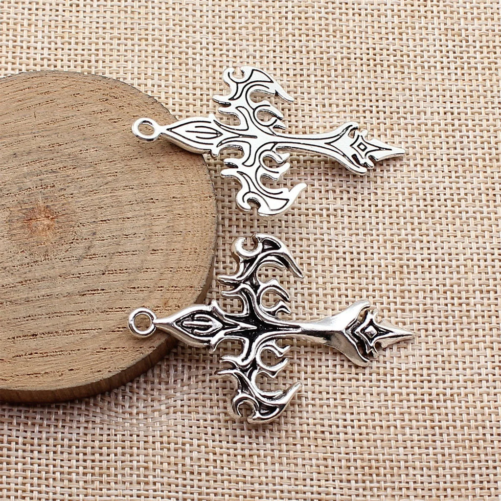 54x35mm 6.7g Multicolor Zinc Alloy Flame Cross Charm Pendant for DIY Necklace Bracelet Jewelry Making
