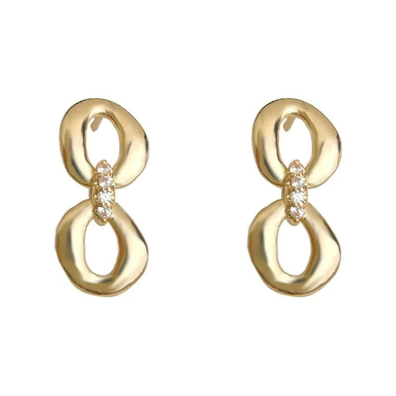 14K Plated Copper Zircon Geometric Glasses Stud Earrings, Light Luxury Office Jewelry