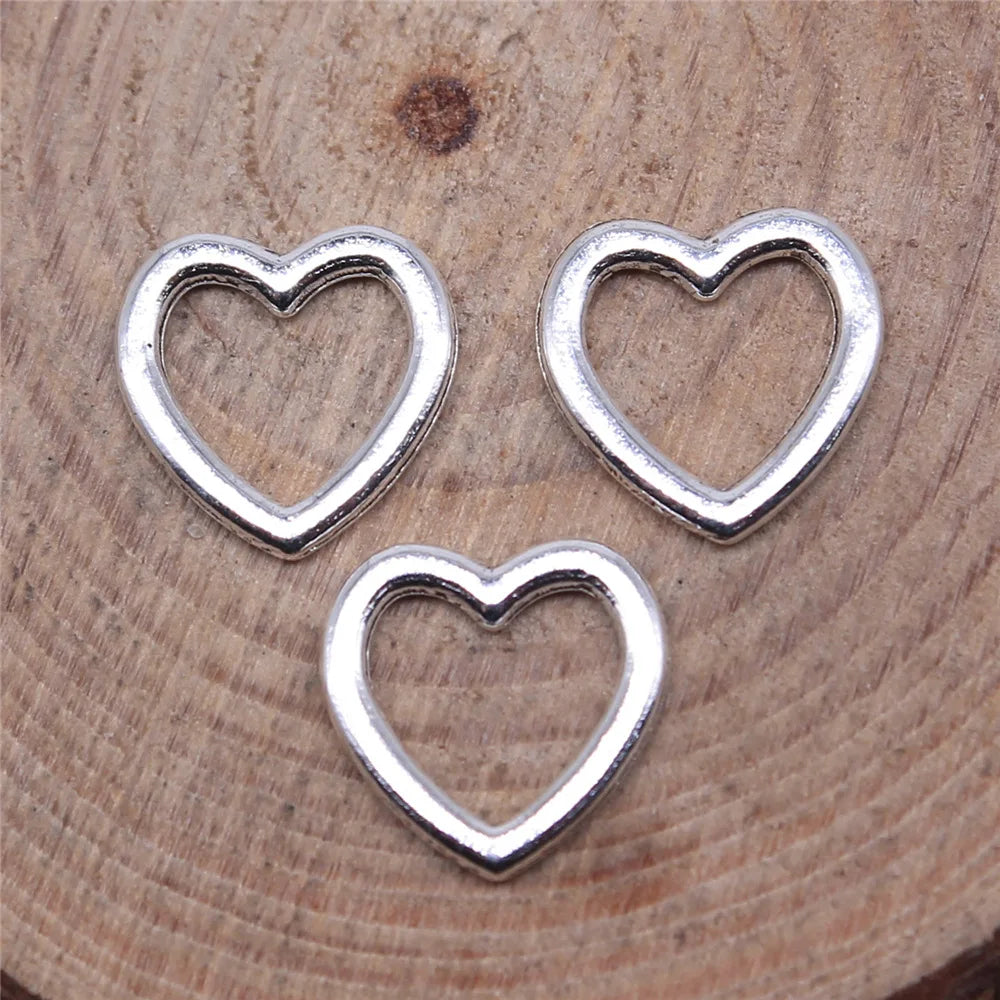 10x9mm 0.24g Antique Silver Zinc Alloy Hollow Heart charm pendant for DIY bracelet necklace making