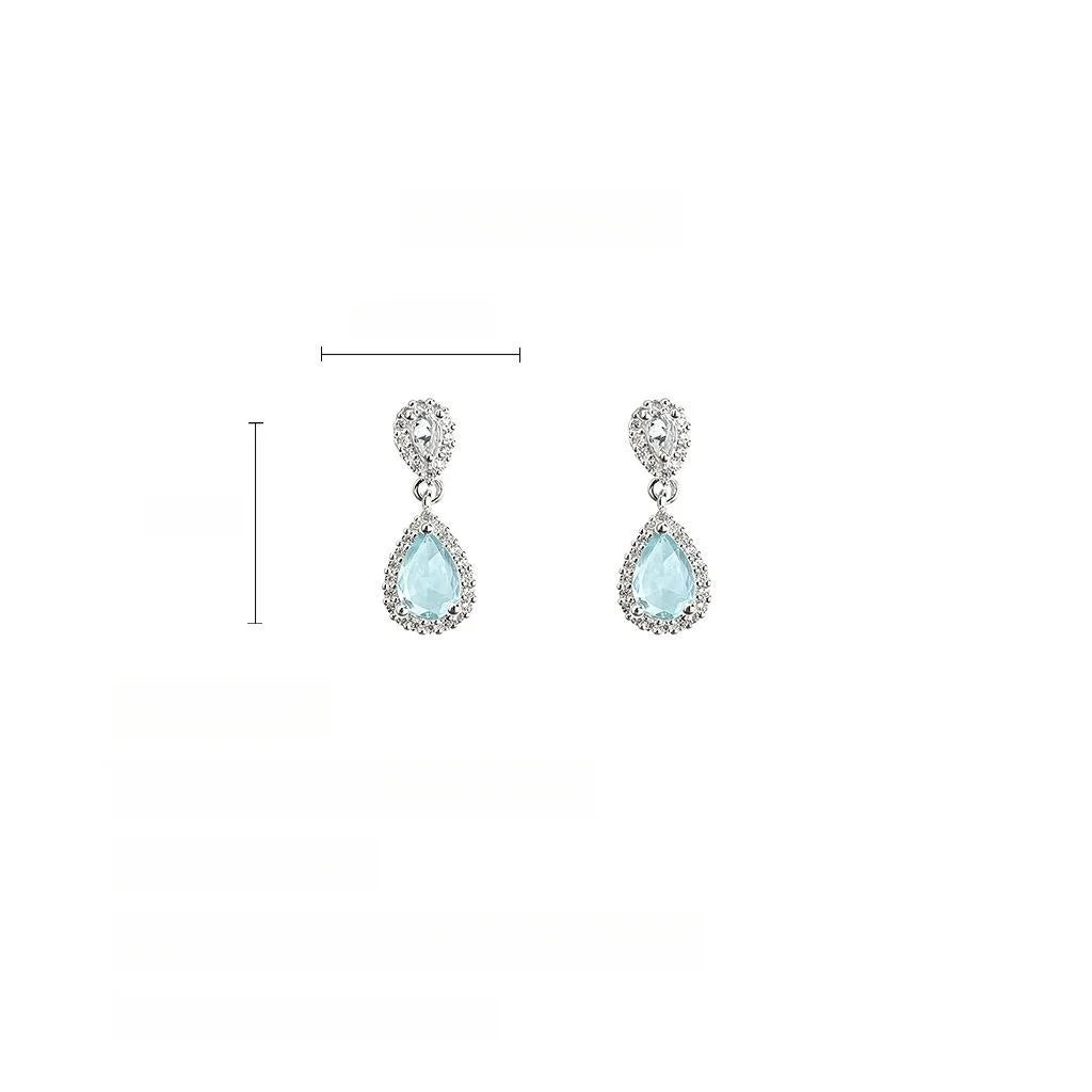 Light Luxury Aquamarine Teardrop Zircon Drop Earrings Eco Copper Geometric Women's Jewelry