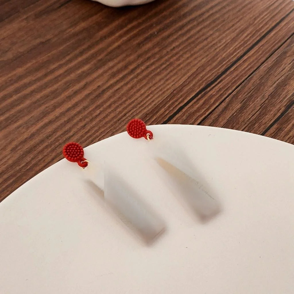 Chinese New Year Red Ruyi Geometric Alloy Drop Earrings With Silver Plated Pins