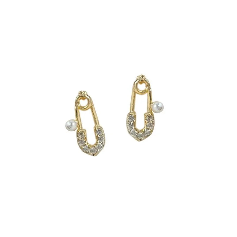 14K Gold Plated Copper Paperclip Zircon Mini Stud Earrings, Minimalist Oval Geometric Jewelry